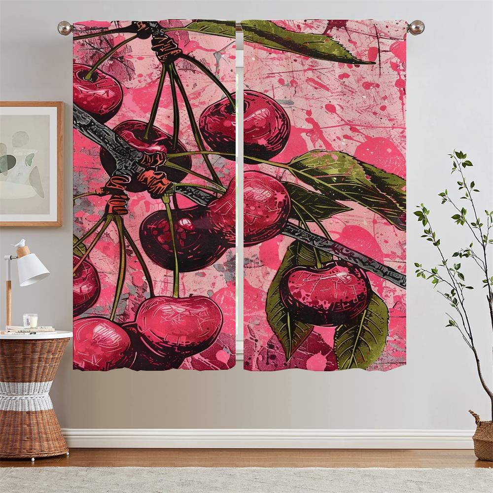 The Cherry Is Ripe White Curtains On Offer Free Shipping Blackout Curtain for Children's Room Black Out Curtains 2 Pcs Set Curls