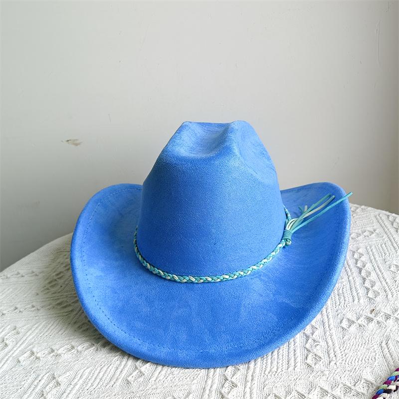 Cowboy Hat Suede Solid Color Men and Women Wide Brim Jazz Hat Outdoor Sun Hat Suitable for All Kinds of Parties Knigh