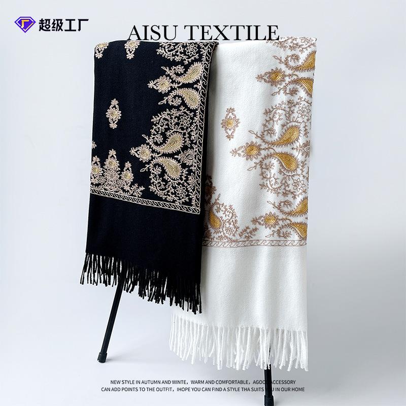 New imitation cashmere scarf for women, suitable for all seasons, fashionable and warm, showing temperament, fringed scarf, cashew shawl