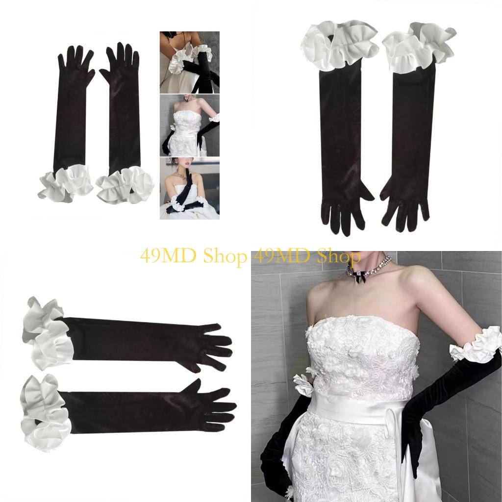 49MD Women Gloves Ruffle Long Gloves for Wedding Prom Women and Girls Gift China Mainland