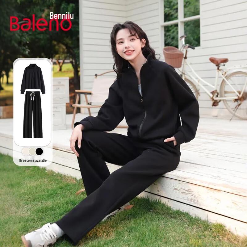 

Baleno Women s 2025 F/W Stand Collar Sweatshirt & Wide-Leg Pants Set M