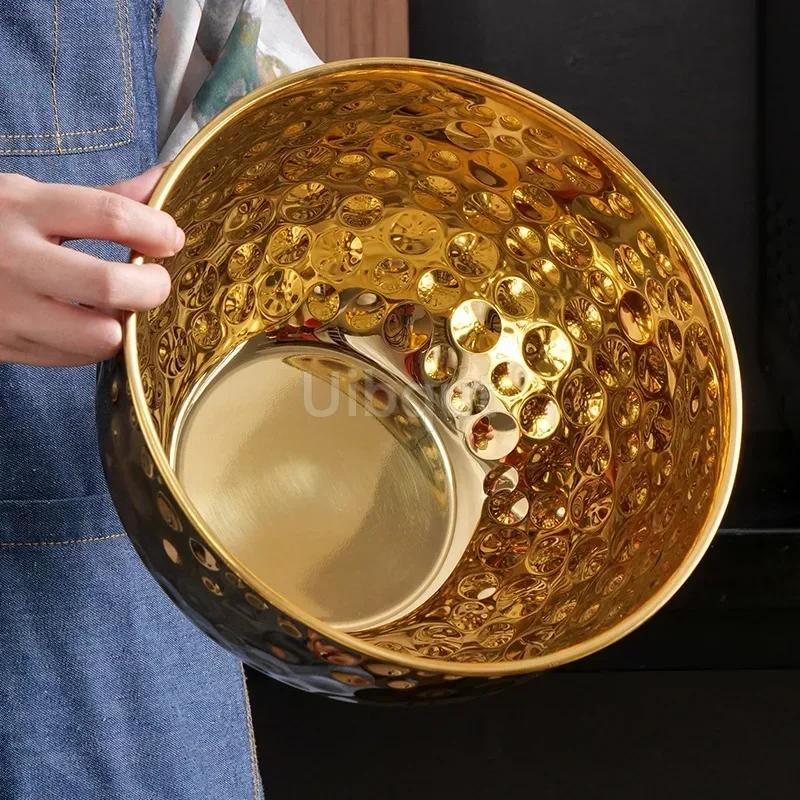 Gold /Silver Stainless Steel Hammer Point Fruit Bowl Salad Plate Egg Pot round Baking Mixing Cooking Bowl CreativeDecoration