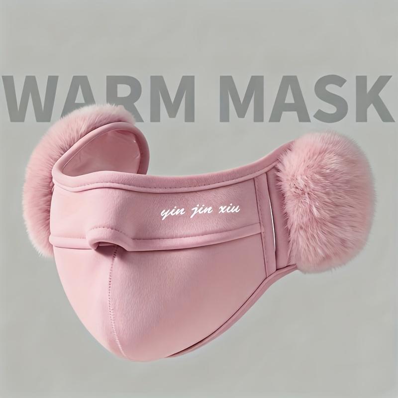 Winter Warm Windproof Mask with Fluffy Ear Covers - Thick Dustproof Breathable Mouth Cover Half Face Earflaps