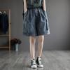 Spring Summer Oversized Women's Korean Elastic High Waisted Patchwork Pocket Loose Distressed Wide-leg Denim Shorts JJ102