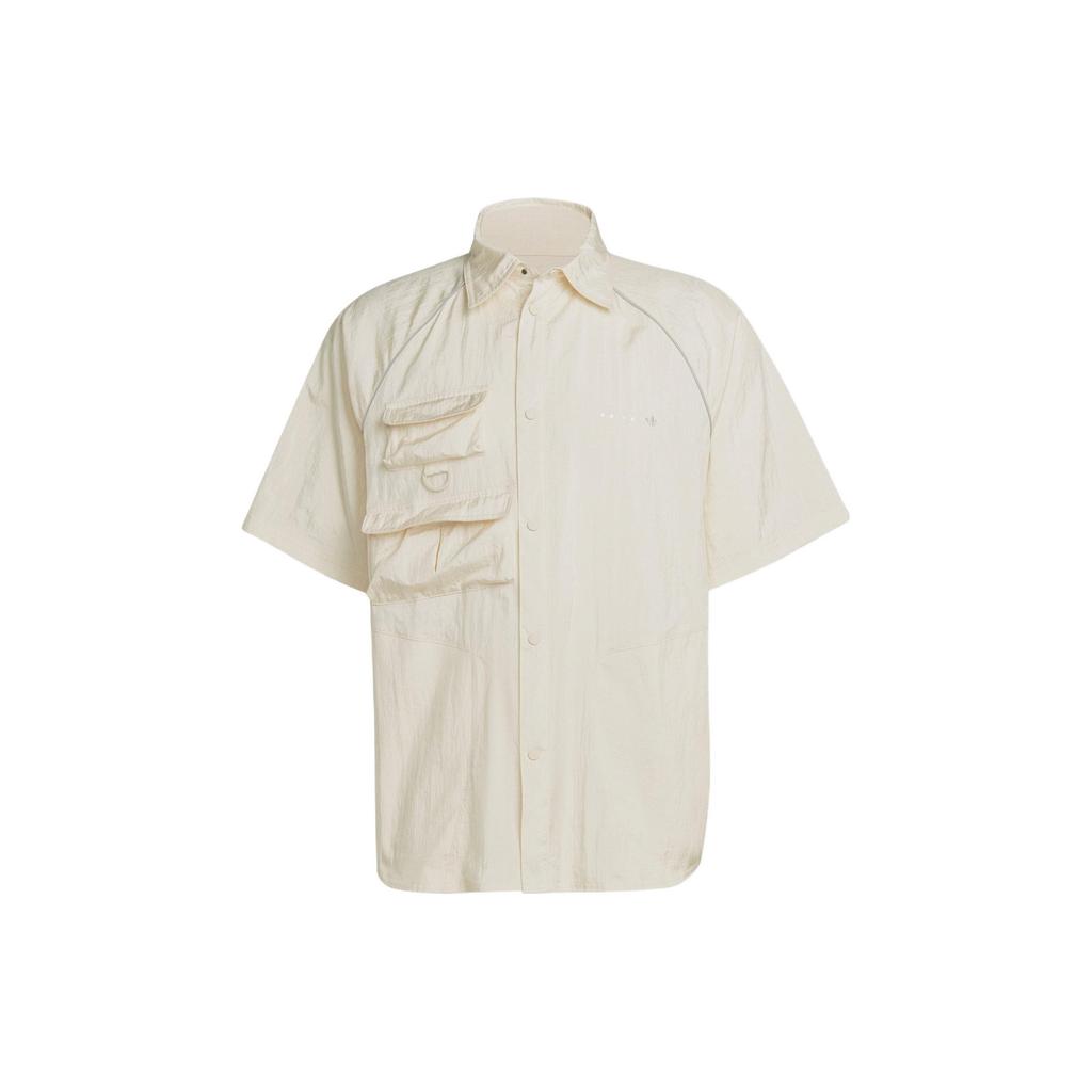Adidas Originals Trefoil Solid Single-Breasted Short Sleeve Shirt Men Tops Beige HK2734