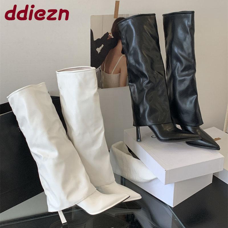 Fashion New Fashion Pointed Toe Women Knee High Boots Female Slip On Footwear Ladies Modern Long Booties With Thin Heels Pumps Shoes