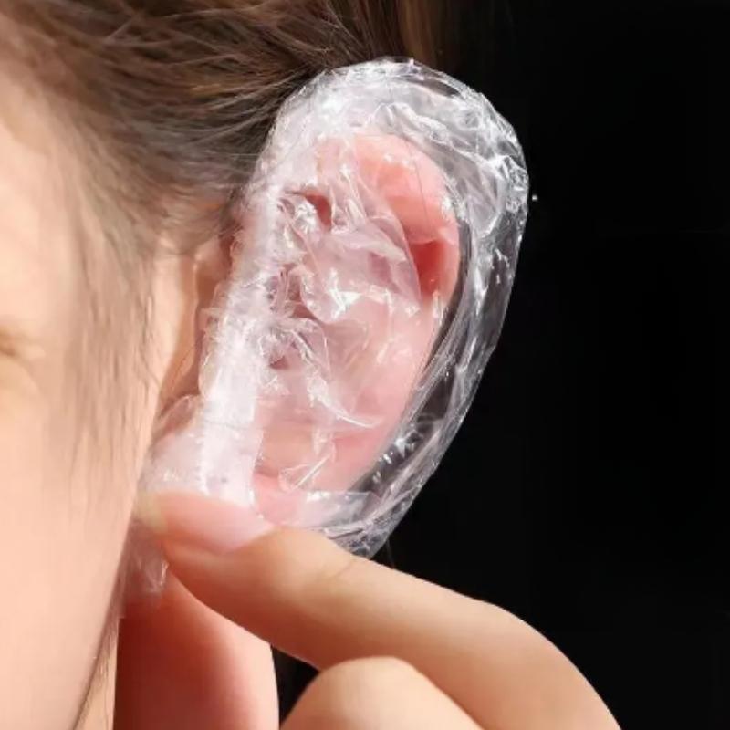 100pcs Disposable Earmuffs Thickened Transparent Elastic Hair Dye Shower Protective Tools Protective Masks Waterproof Earmuffs
