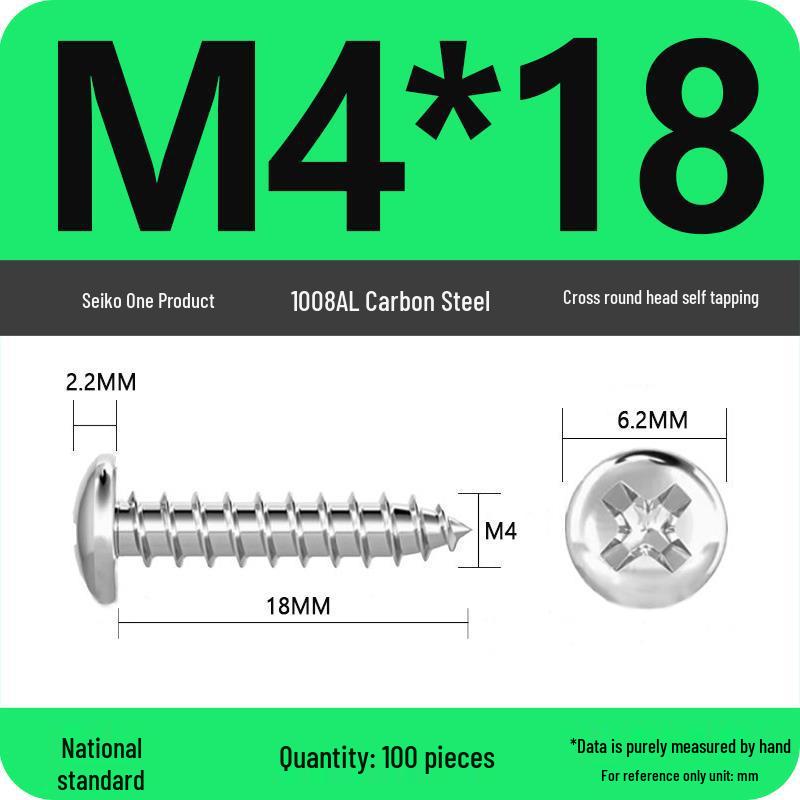 Galvanized Self-Tapping Screws, Round Head, White Zinc, PA Cross Pan, Pointed Tail M1.2-M4