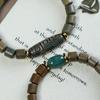 Green Sandalwood Barrel Bead Bracelet with Aventurine Dzi Bead - Unisex Wooden Single-Loop Buddhist Jewelry.