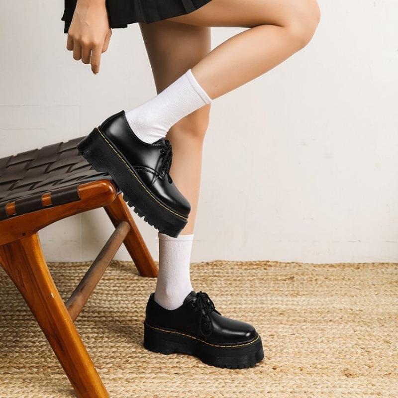 Small Leather Shoes Women's Black Platform Martin Boots 2025 New British Style Shoes Spring and Summer Academy Style