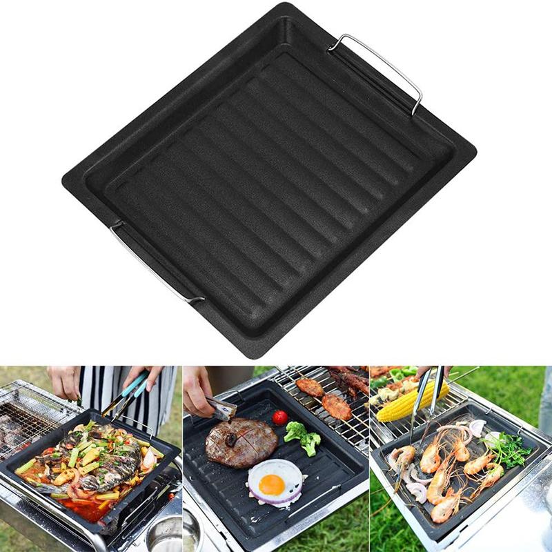 D2 Outdoor BBQ Cookware Grill Plate Pan Grill Pan Barbecue Kitchen Utensils Cooking Cast Iron Pizza Plate Gas Grill Accessories