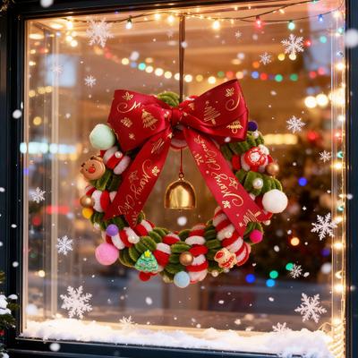 1 Set Weihnachtskranz-Bastelset mit Rot Grün Pfeifenreiniger Glocke Weihnachtsmann Rentier Anhänger Band DIY Handgemacht Weihnachtsbaum Feiertags-Party Hängende Kranzdekoration
