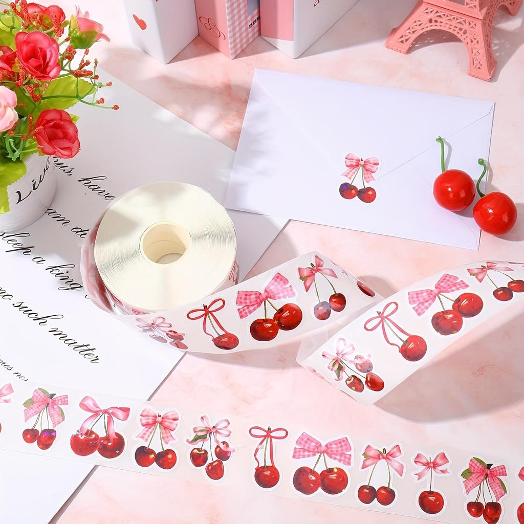 200pcs/1.5-inch Rolled Cherry Fruit Decorative Thank-you Seal Stickers for Handmade Holiday Crafts