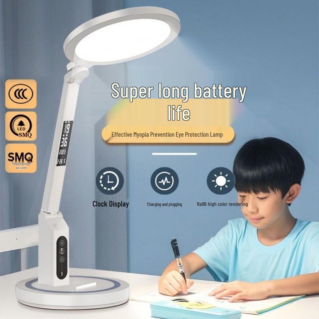 LED Desk Lamp: Eye Protection, Bedside & Study Light for College Dorm; Night Light with Charging & Timer; Compact & Stylish Design