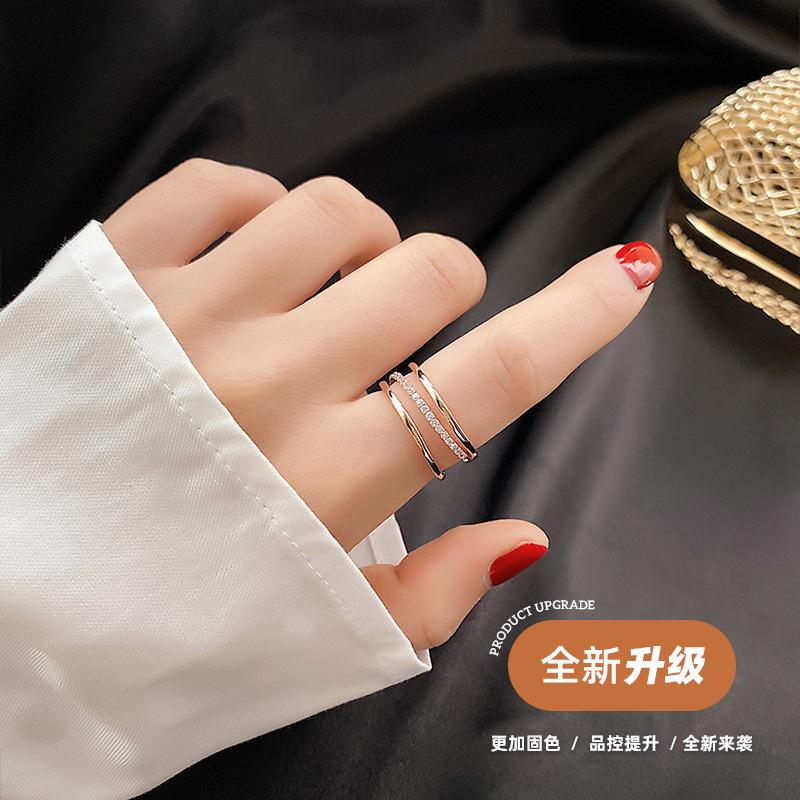 Ring Women'S Niche Design Silver Micro-Set Diamond Index Finger Ring Korean Niche Design Japanese Light Luxury Ring