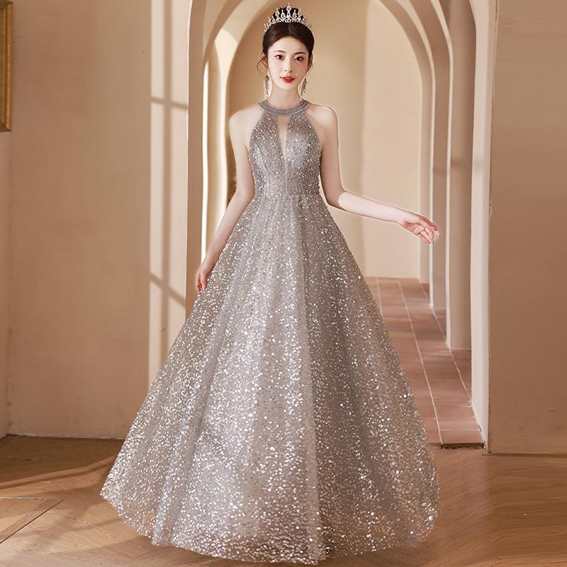 sequined engagement evening dress female graduation bar mitzvah high-end light luxury banquet temperament host dress