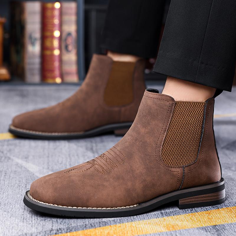 Men Large Size Chelsea Boots Faux Leather Upper Non Slip Rubber Sole Casual Dress Ankle Boots Outdoor Walking Shoes Large Size