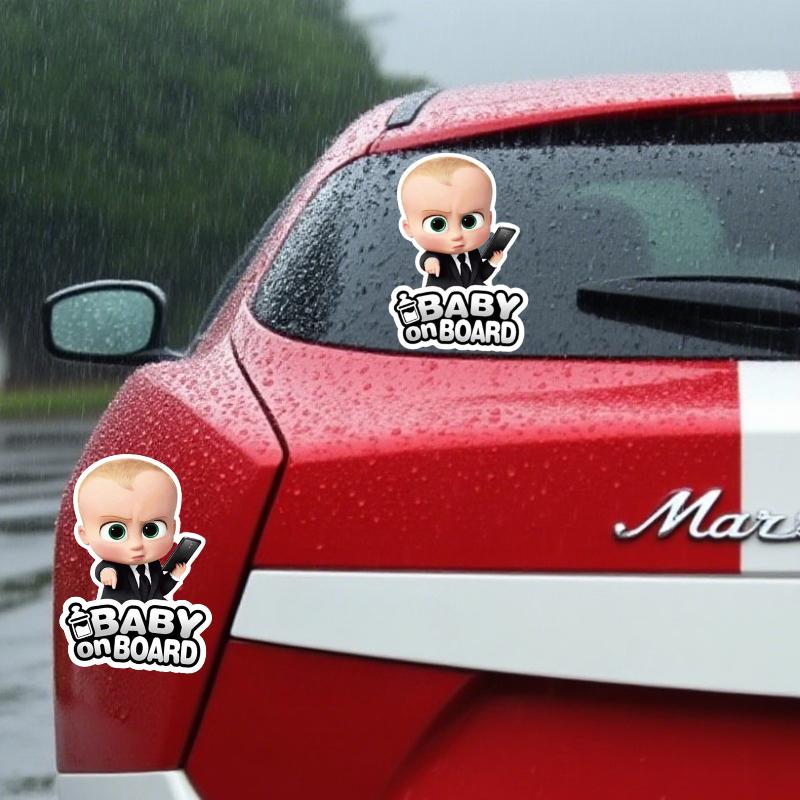Adesivo Divertente Boss Baby Bambino a Bordo, Decalcomania in Vinile Impermeabile, Decorazione Cartoon di Avviso di Sicurezza per Paraurti Finestrino Auto