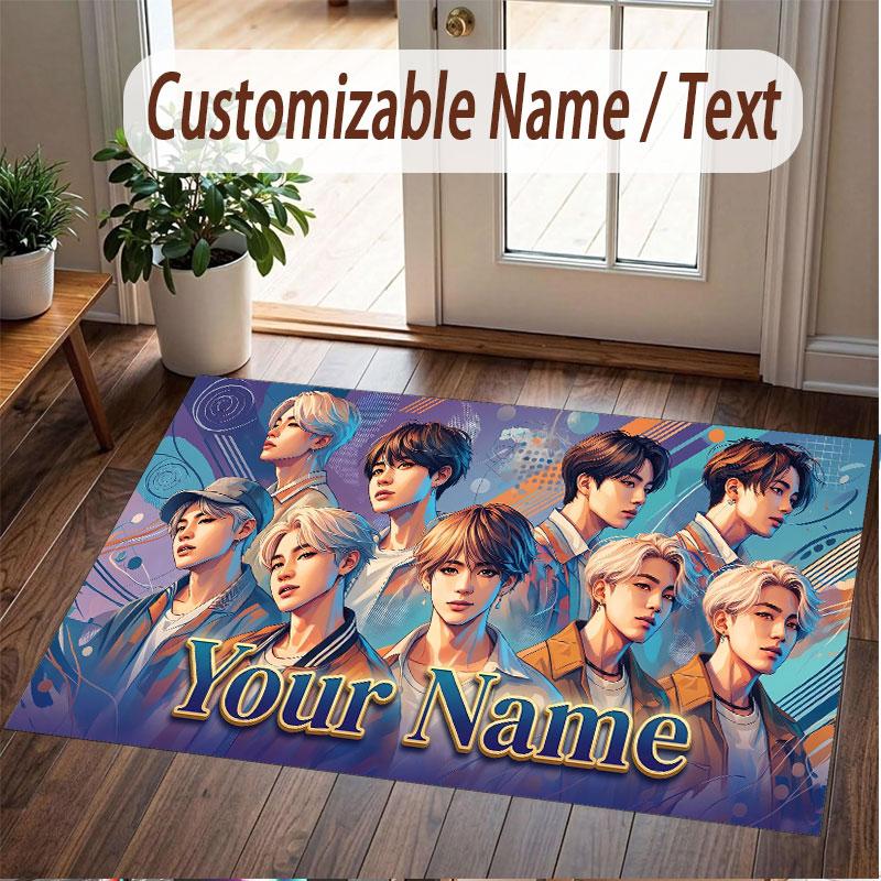 Custom Name Crystal Velvet Rug,BTS Comfortable Anti Slip Floor Mat For Room Decoration