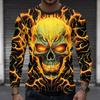 Fiery Skull Graphic Long-sleeve T-shirt, Edgy and Eye-catching.