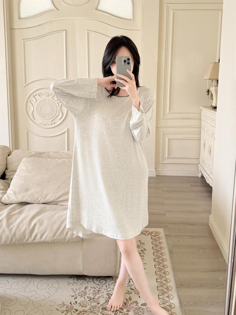 Übergröße Modal Viskose Nachthemd mit Brustpolstern für Frühling und Herbst