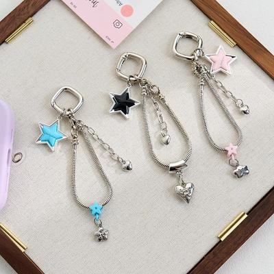 Silver Metal Keychain Minimalist Lucky Star Heart Charm Pendant Non-fade Bag Ornament for Holiday Gift