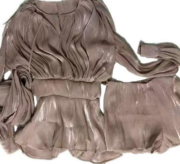 2025 French Style Puff Sleeve Ruffled Two-Piece Set with Pleated Short Skirt