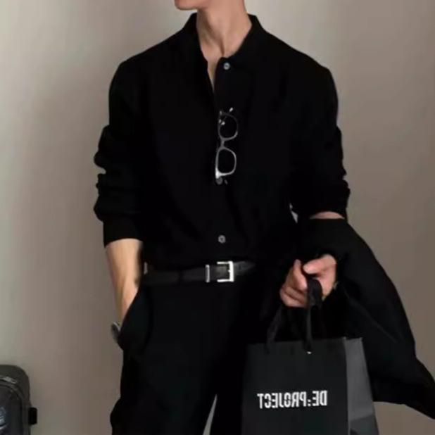 Men's Korean Style Casual Dark Green Knitted Cardigan Sweater