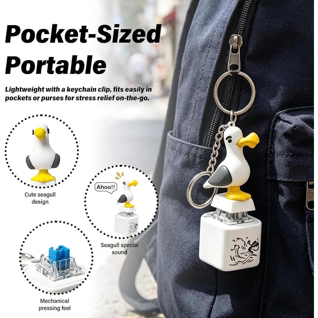 Stress Relief Toy Seagull/Frog Croaking Fidget Toy Keyring Frog Keyring with Sound & LED Lights Funny Frog Keyboard Clicker for Stress Relief
