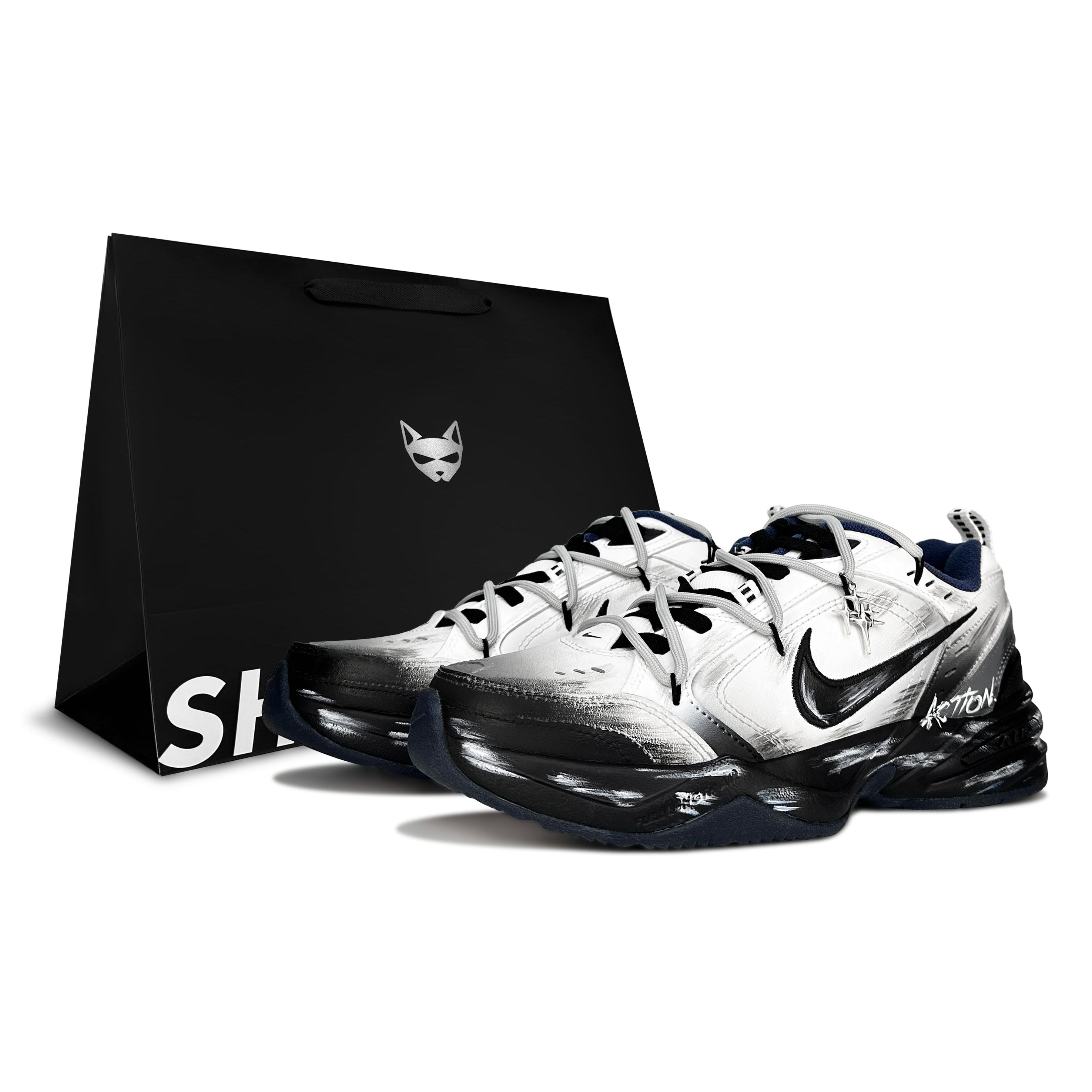 

Nike Air Monarch 4 Cushioning Abrasion Resistant Cushioning, Wear Resistant Low top Chunky Sneakers Unisex Black White 415445-102(Team79-S-BOX) 35.5