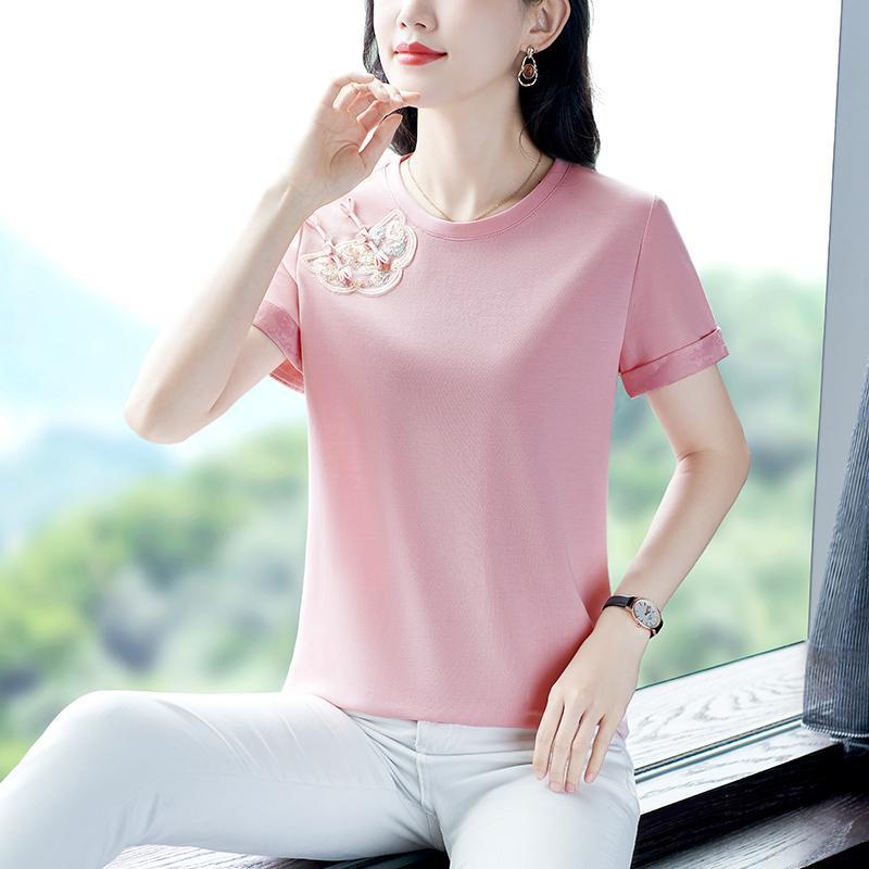 2026 Women s Trendy Summer Loose Short Sleeve T-shirt 2XL (120-129 jin) розовый