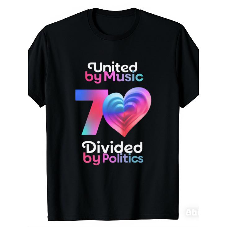 2026 Bestselling Fan Merchandise T-shirts Eurovision Song Contest 2026 United by Music Divided by Politics T Shirt S чёрный