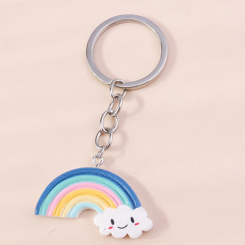 Colorful Rainbow Keychain Smile Cloud Key Rings Resin Key Chains for Women Girls Handbag Gift Jewelry Accessories