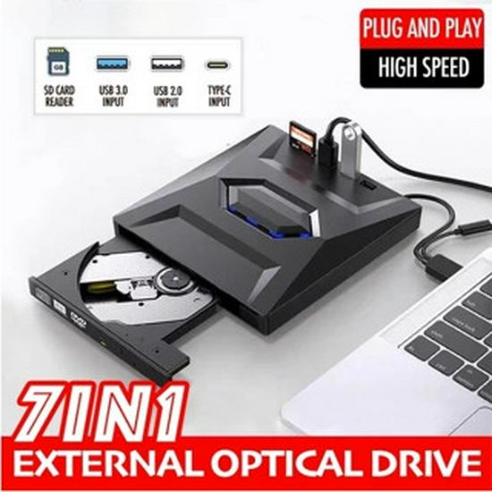 Seven-in-One Multi-Functional External CD/DVD Burner and Disc Player
