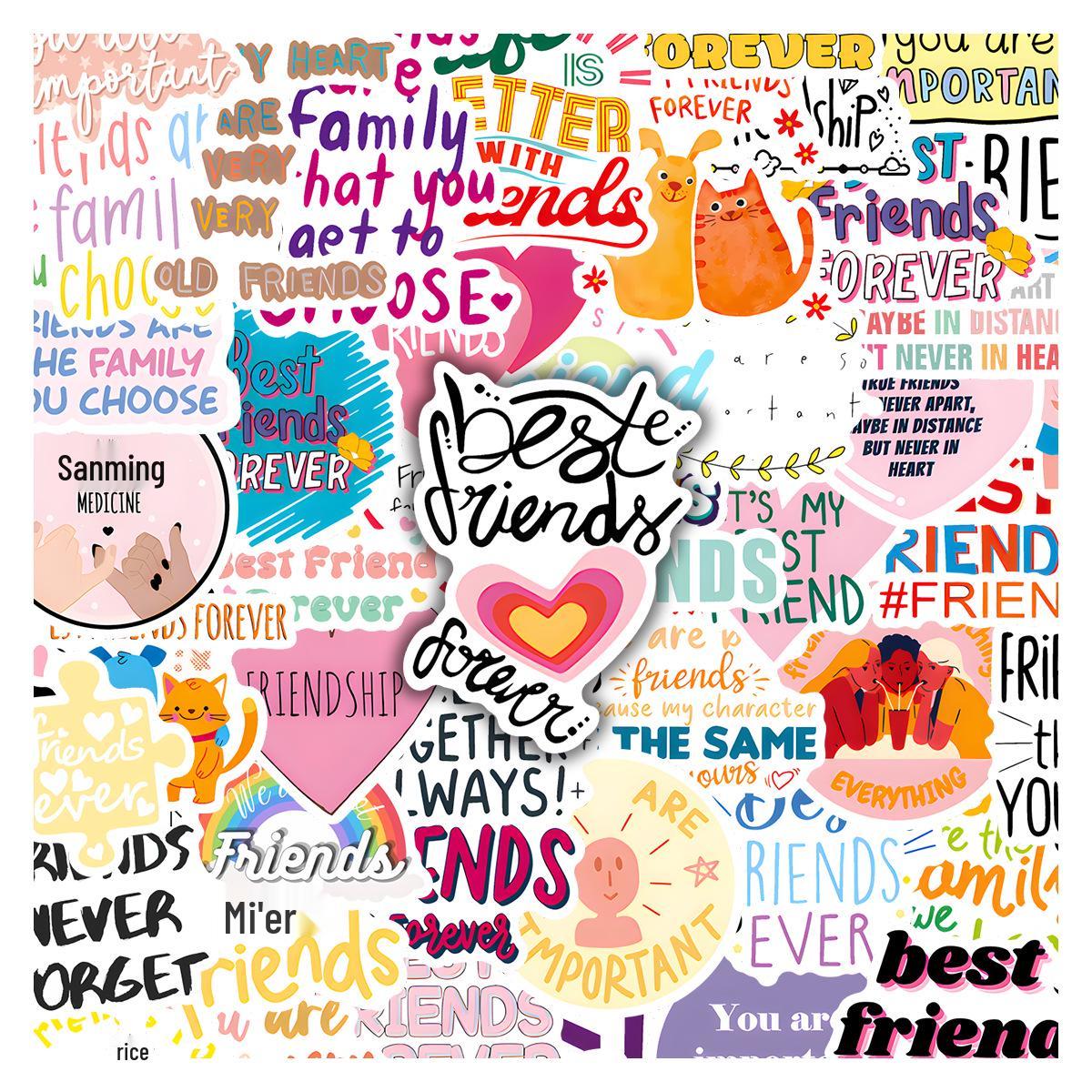 50 Friendship-Themed Cultural Creative Stickers for Scrapbooking, Notebooks, and DIY Decorations - Waterproof