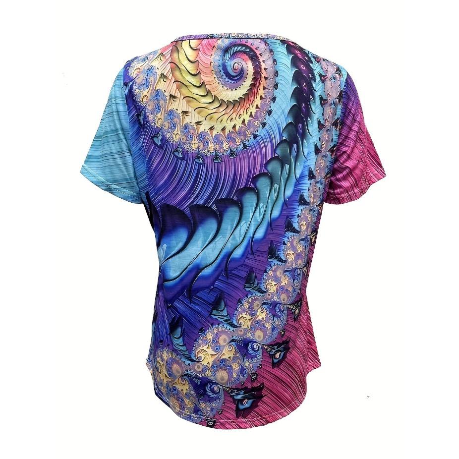 Vibrant Floral Print Short Sleeve V Neck T-Shirt - Women's Leisure T-Shirts for Spring & Summer - Comfortable,