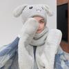 Warm Knitted Rabbit Ear Hat With Scarf Kids Women Winter Outdoor Wear Soft Fleece Lined Adjustable Hooded Beanie