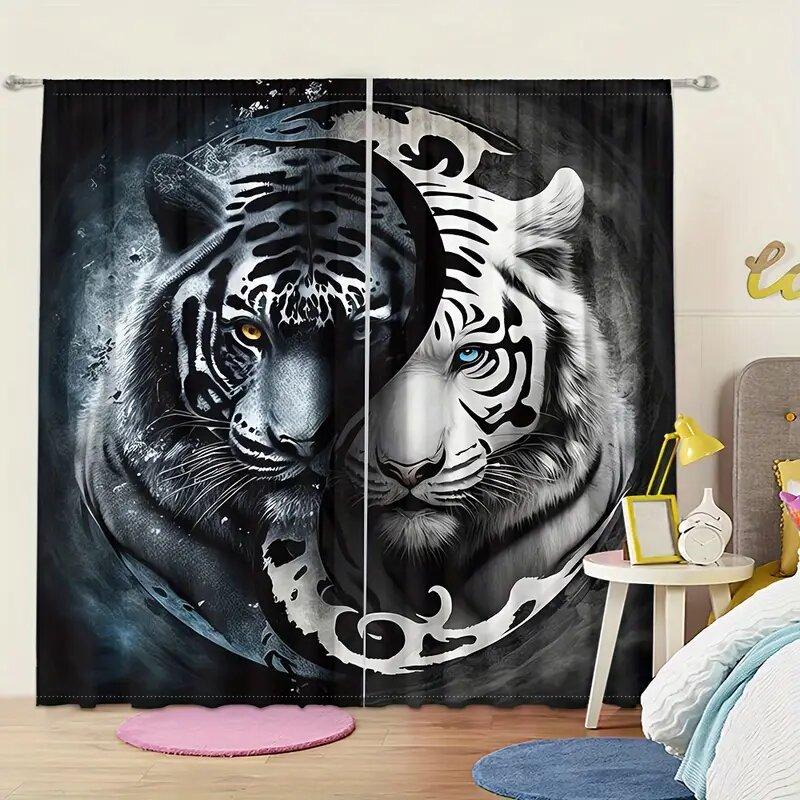 Tiger Printed Curtains Christmas Decorations Bedroom Living Room Home Decoration Made Of Polyester Area Window Treatment