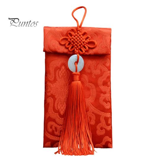 

Красный конверт из искусственного шелка для китайской свадьбы, красный карманный конверт для счастливых денег Hongbao Card с китайским узлом для Нового года, весеннего фестиваля, свадьбы C