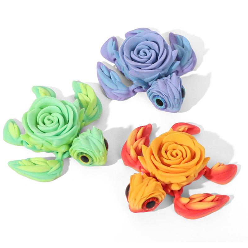 Rose Turtle 3D Printed Articulating Turtle Fidget Toy Joint Movable Model Stress Relief Sea Turtle Figurine Landscape Decoration