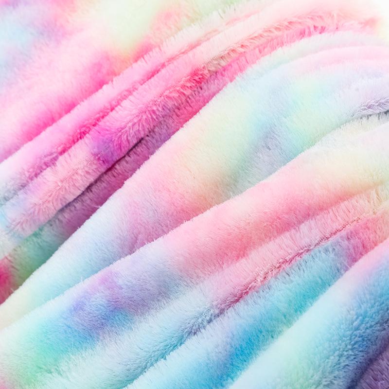 Soft Rainbow Plush Faux Fur Throws Bed Blankets Soft Cozy Warm Fluffy Comfortable Blankets