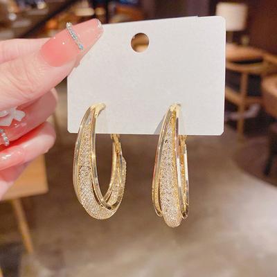 Fashion Hollow Mesh Crystal Hoop Earrings Light Luxury Earrings