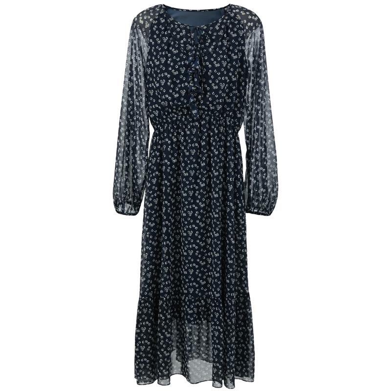 Sancai 2026 Autumn French Floral Ruffle A-line Long Sleeve Dress