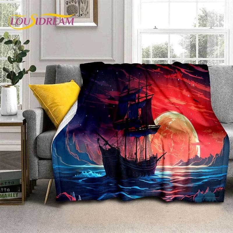 Ancient Pirate Ship Boat,Barque,Sailboa Soft Flannel Blanket for Beds Bedroom Sofa Picnic,Throw Blanket for Outdoor Leisure Gift