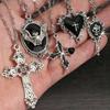 5pcs Set Gothic Retro Baroque Cross Bat Skull Heart-shaped Pendant Necklace for Women Men Friends Halloween Punk Jewelry Gifts