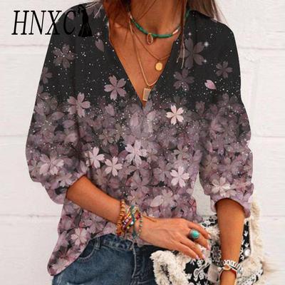 Damenmode Lässig Sommer Einfarbig Print 3/4-Ärmel V-Ausschnitt Blusen & Hemden