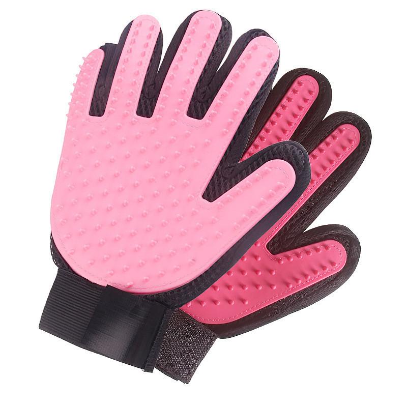 

Pet Bathing And Grooming Glove Rubber Massage Tool For Dogs Cats And Small Animals Left pink