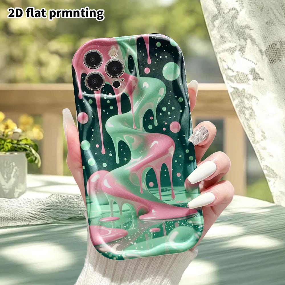 Phone Case: 2D Flat, Fits iPhone 18 17 16 15 14 13 12Pro Phone Accessory, Pink Mint Green Fluid Pattern, Perfect Christmas and Halloween Gift