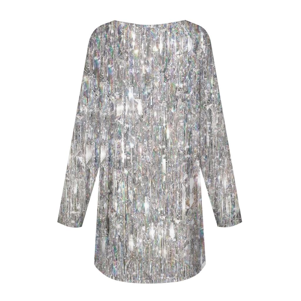Women's Casual Round Neck Sequin Printed Long Sleeve T-Shirt Top