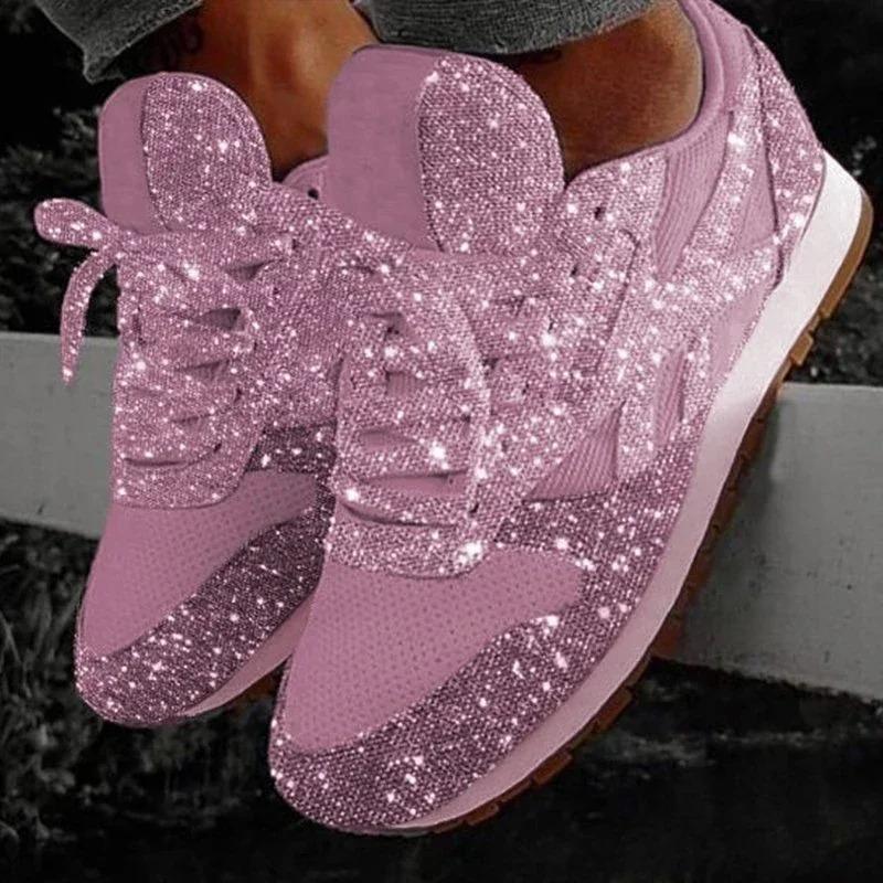 2025 New Women Flat Sneakers Casual Bling Vulcanized Shoes Women Mesh Lace Up Platform Plus Size Fashion Outdoor Woman Shoes